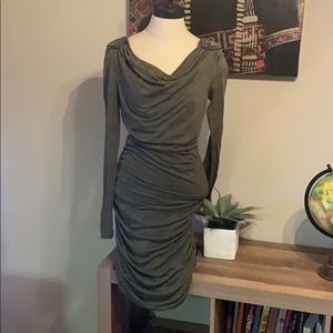 Olive Green Ruched Dress